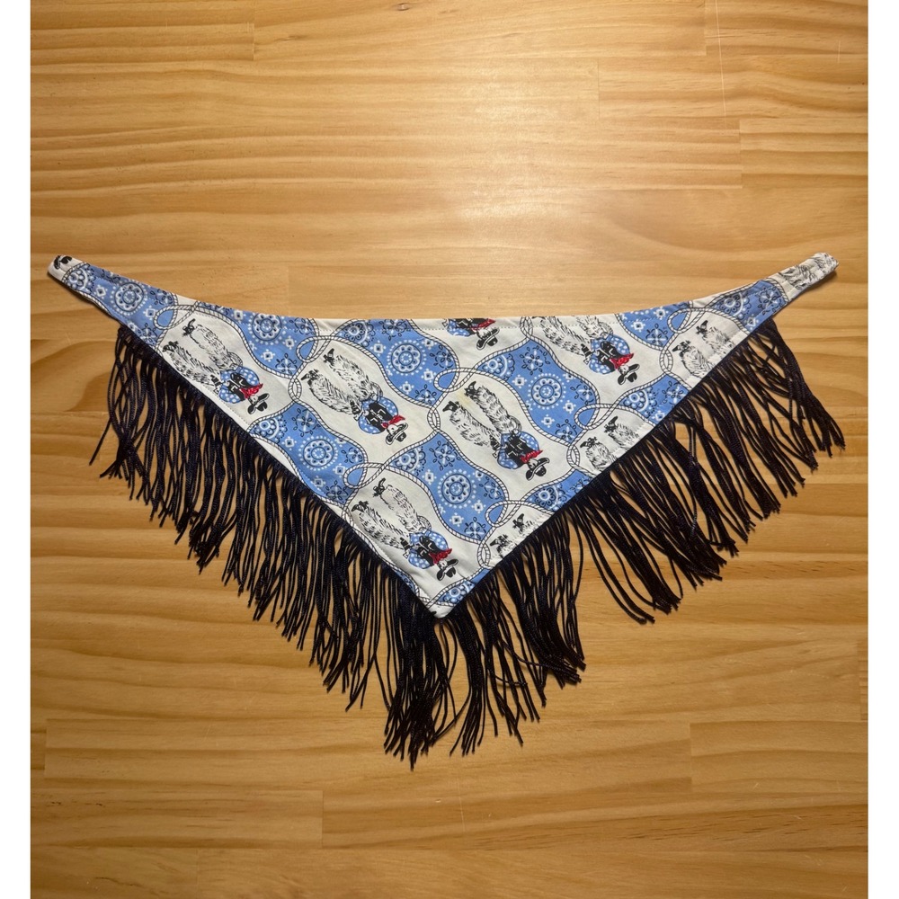 Rhinestone Cowboy Blue Western Fringe Dog Bandana Handmade Cowboy Pet Accessory